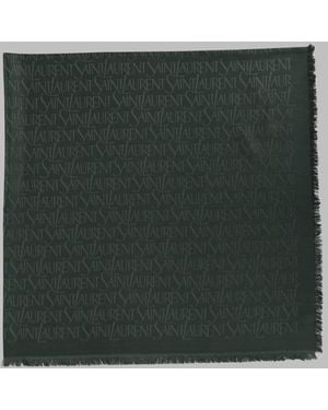 Saint Laurent Logo-Print Fringed Scarf - Green