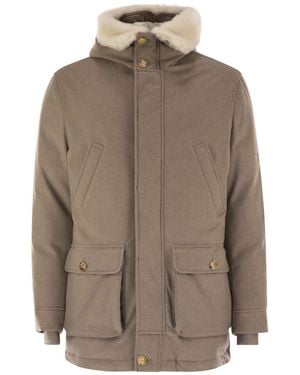 Brunello Cucinelli Wool Coat With Fur Collar - Brown