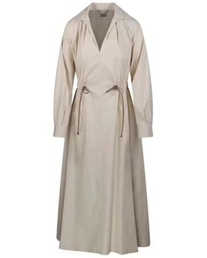 Max Mara "Pedaggi" Cotton Popeline Midi Dress - Natural