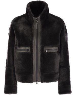 Brunello Cucinelli Shearling Outerwear With Shiny Zip - Black