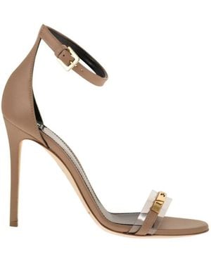 Elisabetta Franchi Leather Sandal With Transparent Insert - Metallic