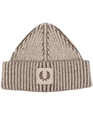 Fred Perry Cotton Ribbed Beanie - Natural