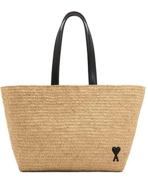 Ami Paris Large Rafia Tote Bag - Natural