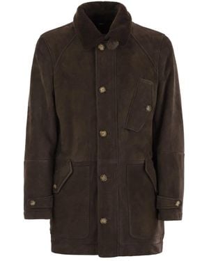 Brunello Cucinelli Tone-On-Tone Suede Shearling Coat - Black