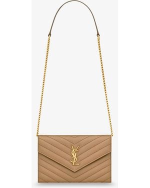 Saint Laurent Envelope Leather Shoulder Bag - White