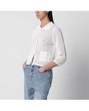 DUNST Ivory Openwork Linen-Blend Cardigan - Gray