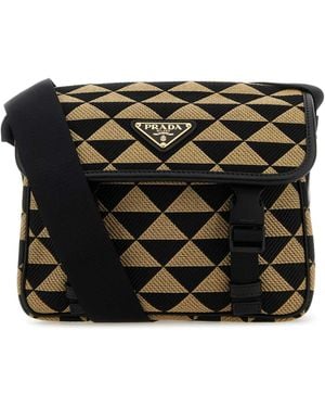 Prada Embroidered Fabric Symbole Crossbody Bag - Black