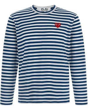 COMME DES GARÇONS PLAY Logo Patch Stripes T-Shirt - Blue