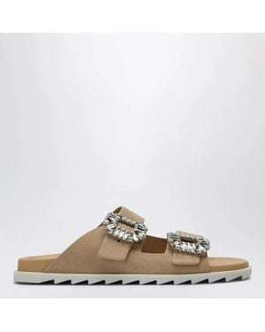 Roger Vivier Suede Slidy Viv' Mule - Natural