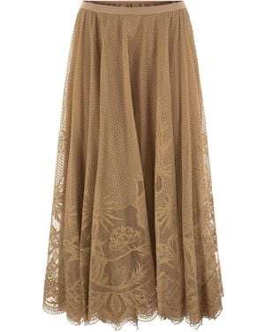 Fabiana Filippi Floral Lace Midi Skirt With Removable Slip - Natural