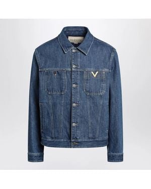 Valentino Denim Jacket With Vgold Detail - Blue
