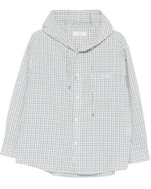 DUNST Checked Hooded Shirt - White