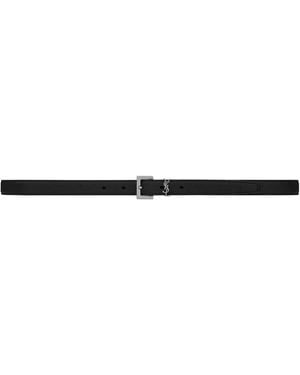 Saint Laurent Grained Leather Cassandre Belt - Black