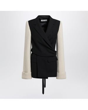 Dries Van Noten Jacket With Ribbed Knit Sleeves - Black