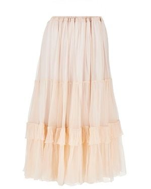 Chloé Silk Muslin Flounced Long Skirt - Natural