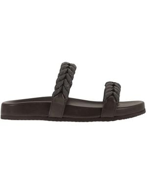 Brunello Cucinelli Leather Slide Sandals With Braided Straps - Black
