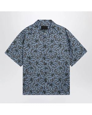 Prada Hematite/ Floral Print Bowling Shirt - Blue