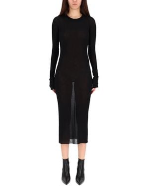 Rick Owens Abito Midi A Maniche Lunghe - Black