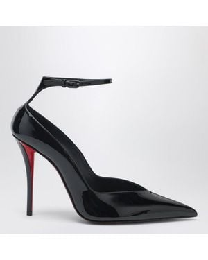 Christian Louboutin Patent Leather Erozee Pumps With Ankle Strap - Black