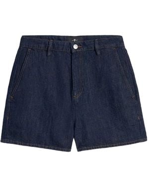 7 For All Mankind Linen Blend Denim Shorts - Blue