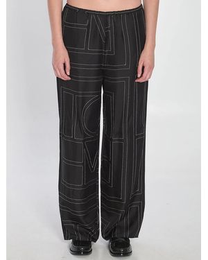TOTEME Monogram Silk Pajama Pants - Black