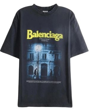 Balenciaga Graphic-Print Washed T-Shirt - Blue