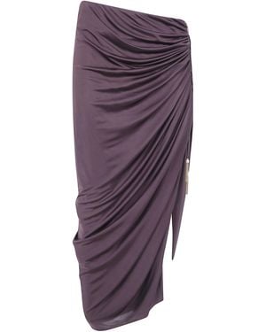 Balmain Draped Viscose Jersey Slit Midi Skirt - Purple