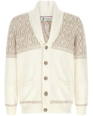 Brunello Cucinelli Braided Jacquard Shoulders Cardigan - Natural