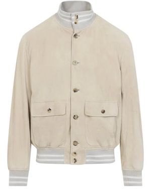 Ralph Lauren Champegne Suede Bomber Jacket - Natural