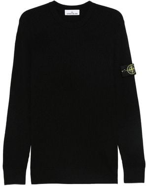 Stone Island Ribbed Crew Neck Knitted Jumper - Black