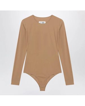 MM6 by Maison Margiela Flesh-Tone Long-Sleeve Lycra Jersey Bodysuit - Natural