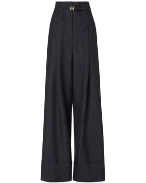 Fendi Pinstriped Wool Trousers - Blue