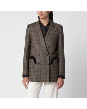 Blazé Milano Doublebreasted Jacket With Check Pattern - Brown