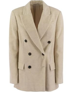 Brunello Cucinelli Viscose And Cotton Corduroy Jacket With Necklace - Natural