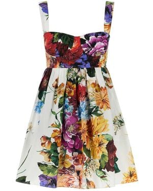 Dolce & Gabbana Sleeveless Dress With Bustier Style Neckline And All-Over Floral Print - White