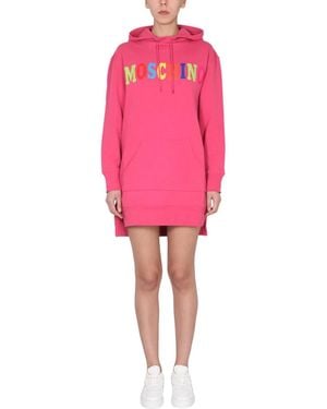 Moschino Dress With Flocked Logo - Pink