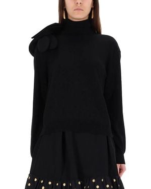 Moschino Turtleneck Jumper With Flower Detail - Black