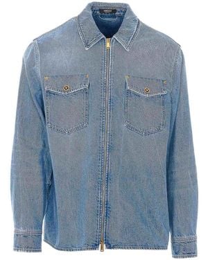 Versace Zipped Denim Shirt - Blue