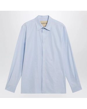 Valentino Fil-À-Fil Cotton Shirt With Vlogo Embroidery - Blue
