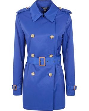 Ralph Lauren Double Breasted Belted Trench 30" Lined Coat - Blue