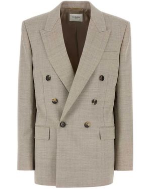 Saint Laurent Cappuccino Wool Blazer - Natural