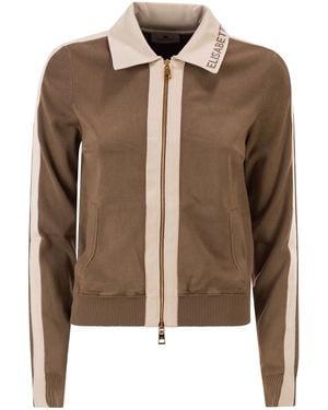 Elisabetta Franchi Knitted Jacket With Shiny Viscose Stripes - Brown
