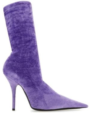 Balenciaga Lilac Velvet Knife Ankle Boots - Purple