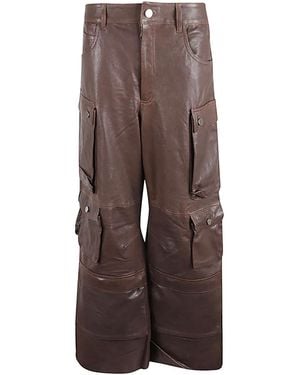 Fermas.club Leather Cargo Trousers - Brown