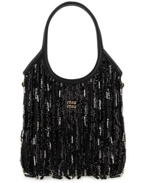 Miu Miu Embellished Fabric Handbag - Black