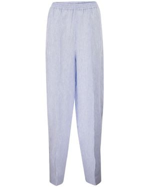 Fabiana Filippi Pure Linen Striped Trousers With Elasticated Waistband - Blue