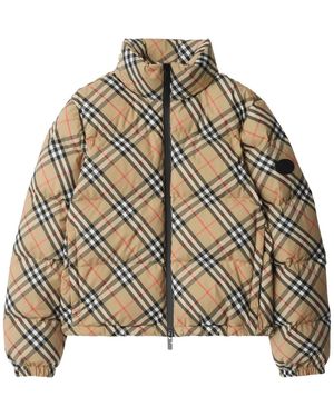 Burberry Vintage Check-Pattern Puffer Jacket - Brown