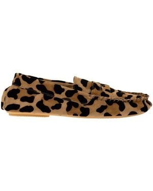 Anniel Suede Loafers With Animal Print - Black