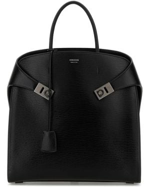 Ferragamo Salvatore Leather Hug Shopping Bag - Black