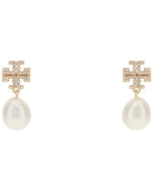 Tory Burch Moondance Pearl And Pavé Drop Earrings - Metallic